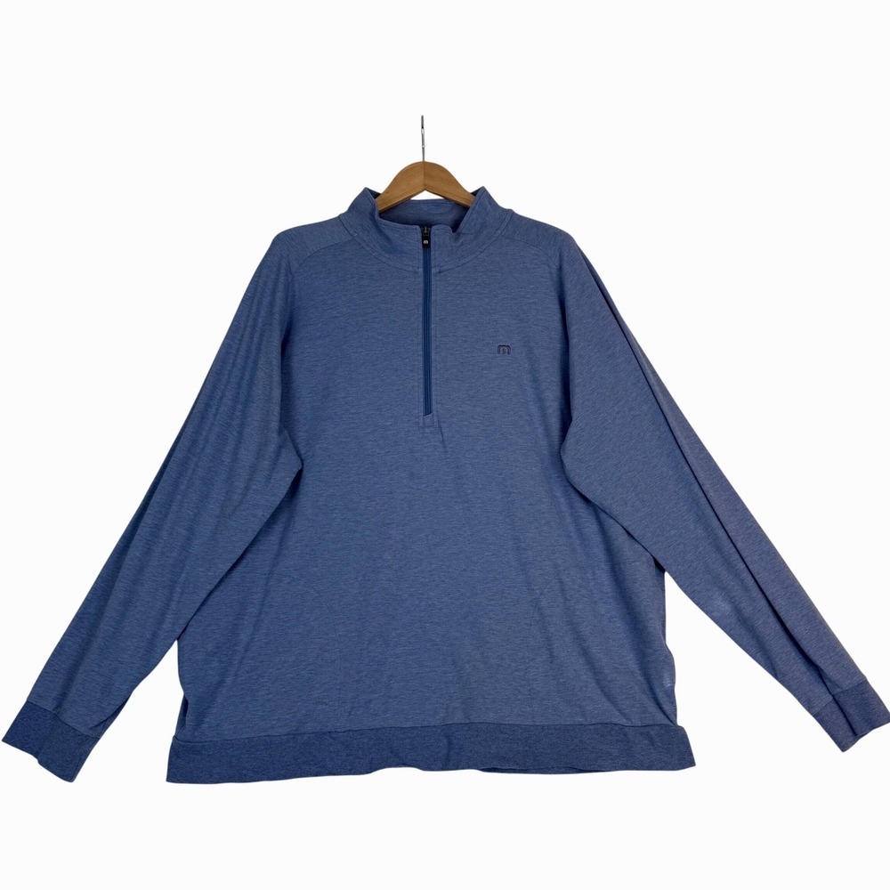 Travis Mathew 3XL Blue Heather Quarter Zip Pullover Golf Sweater Stretch‎ Spot